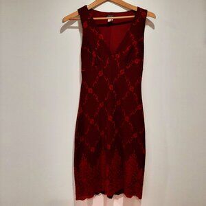 Vintage 90's burgundy lace and embroidery sheer layered old money dress